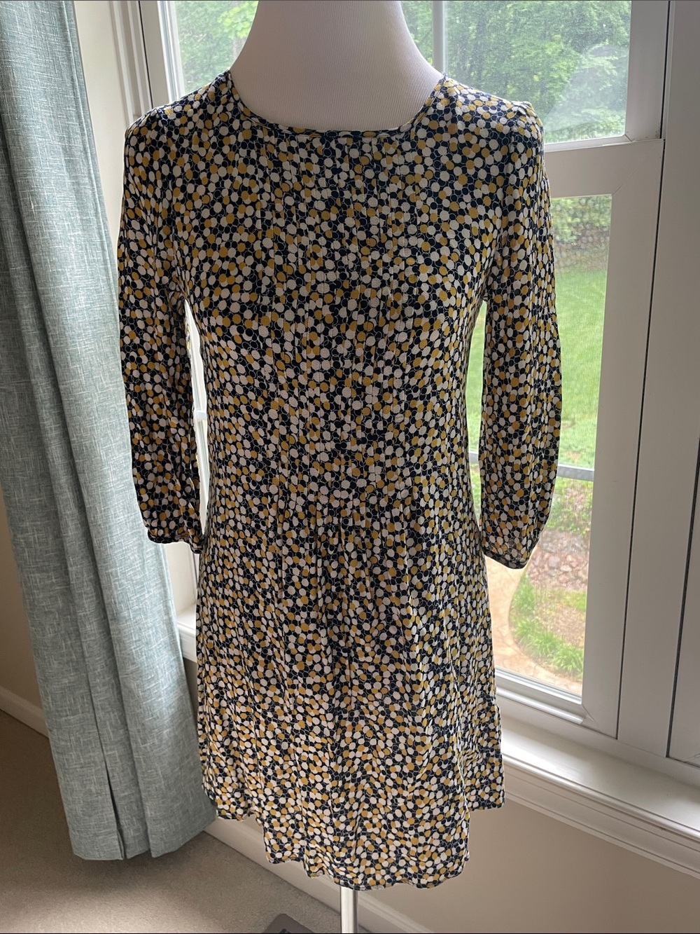 Boden Navy, Yellow and White Floral Long-Sleeve Fit-and-Flare Dress